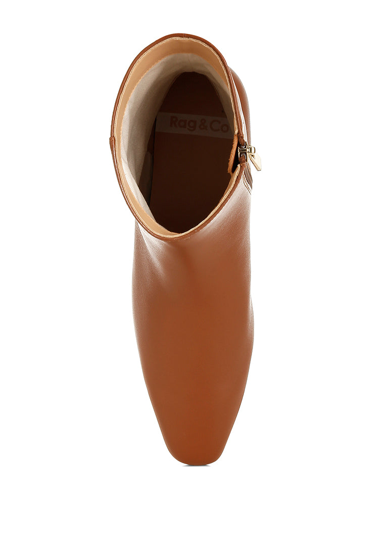 obita flared heel genuine leather boots#color_tan