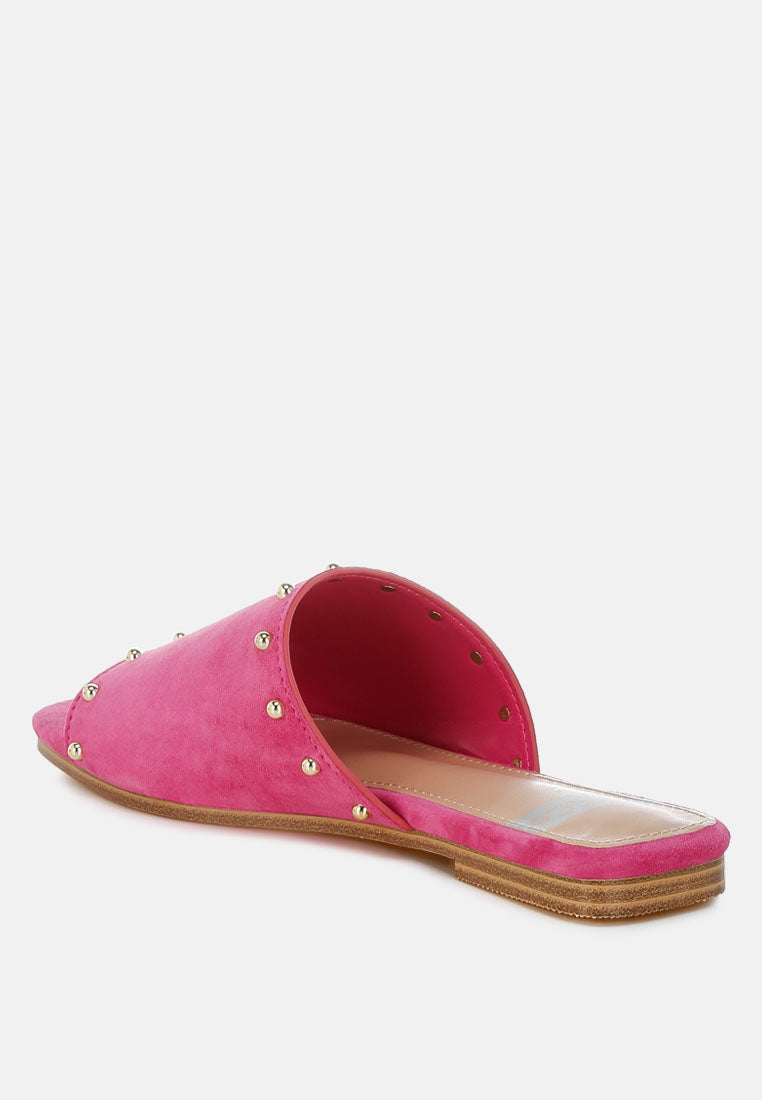 odalia soft suede leather studded flats#color_fuchsia