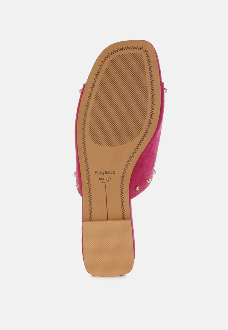 odalia soft suede leather studded flats#color_fuchsia