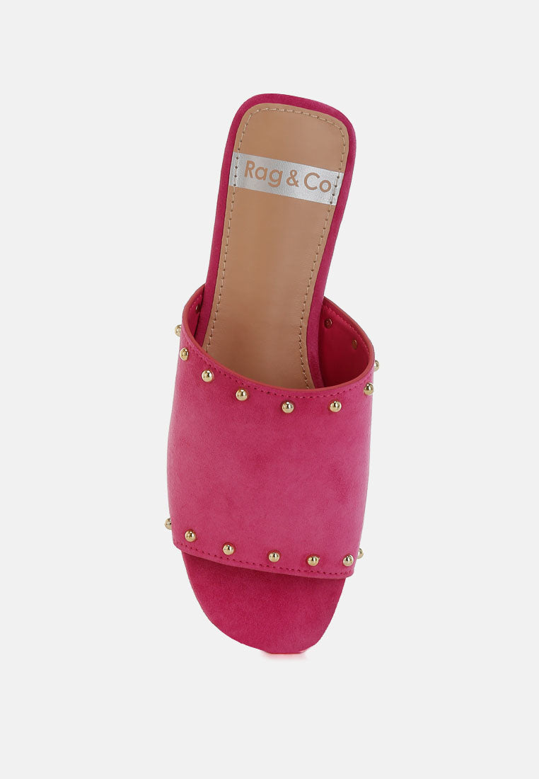 odalia soft suede leather studded flats#color_fuchsia