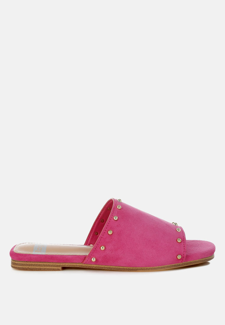 odalia soft suede leather studded flats#color_fuchsia