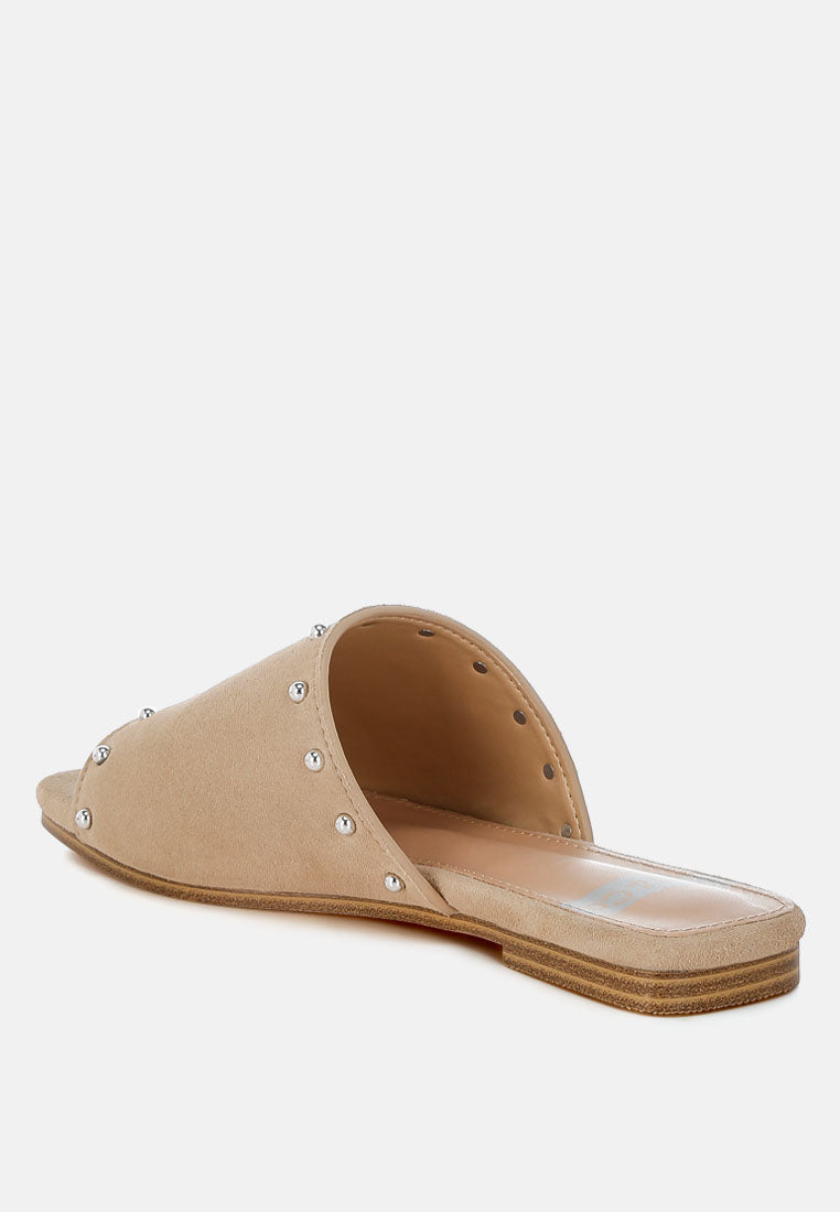 odalia soft suede leather studded flats#color_beige