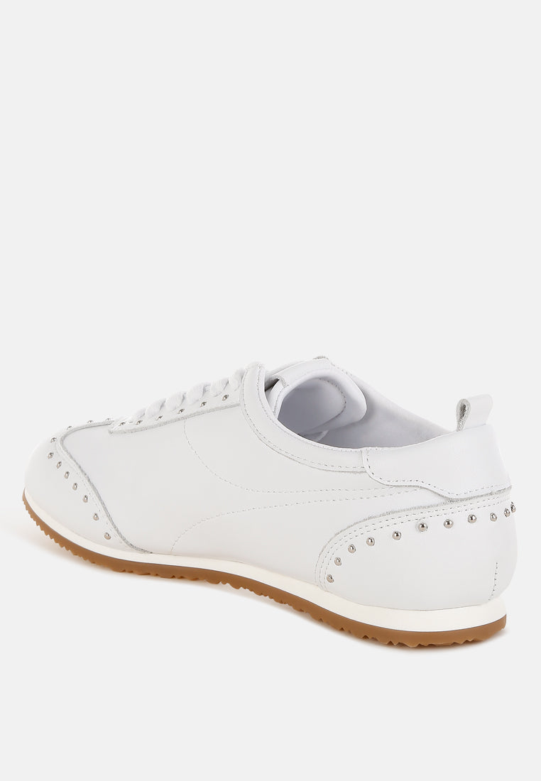 odaya studded real soft leather sneakers#color_white