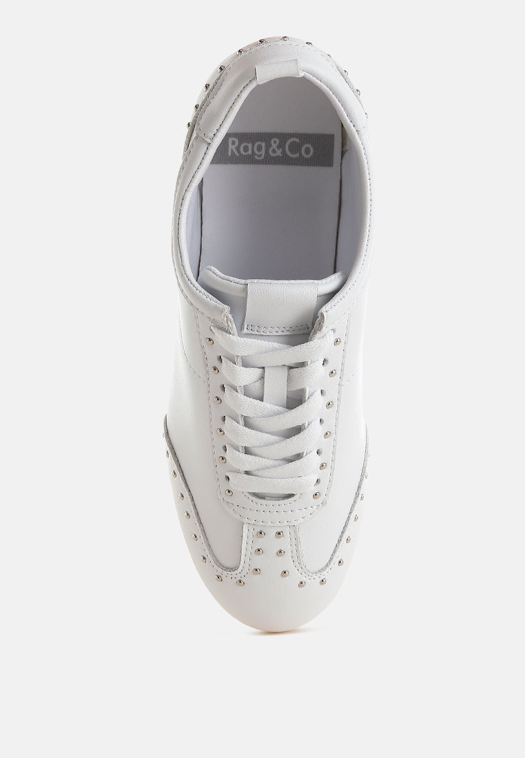 odaya studded real soft leather sneakers#color_white
