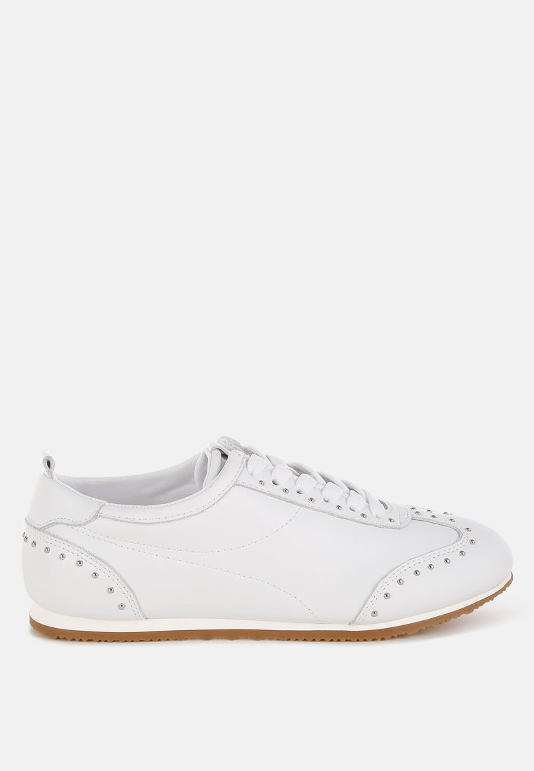 odaya studded real soft leather sneakers#color_white