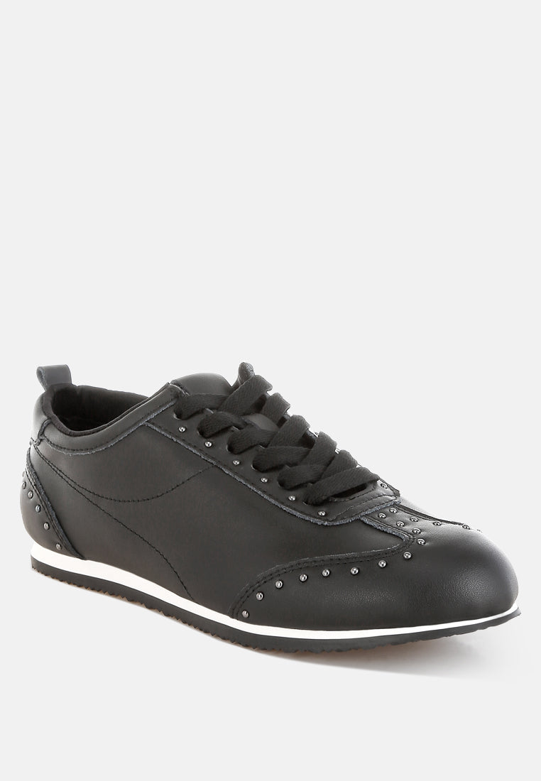 odaya studded real soft leather sneakers#color_black