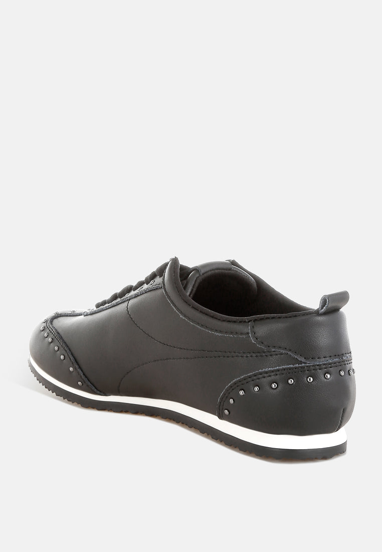 odaya studded real soft leather sneakers#color_black