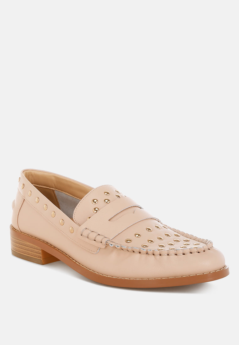 oglavia studs embellished leather loafers#color_beige