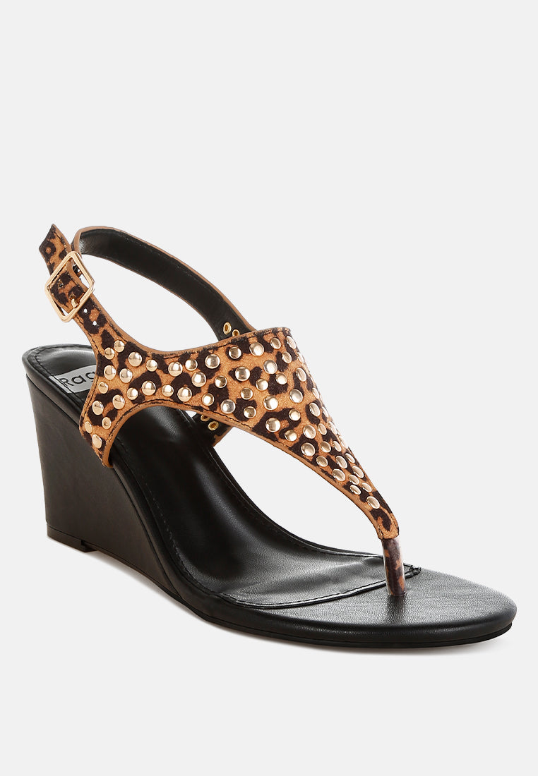 oidah leopard print studded wedges#color_leopard