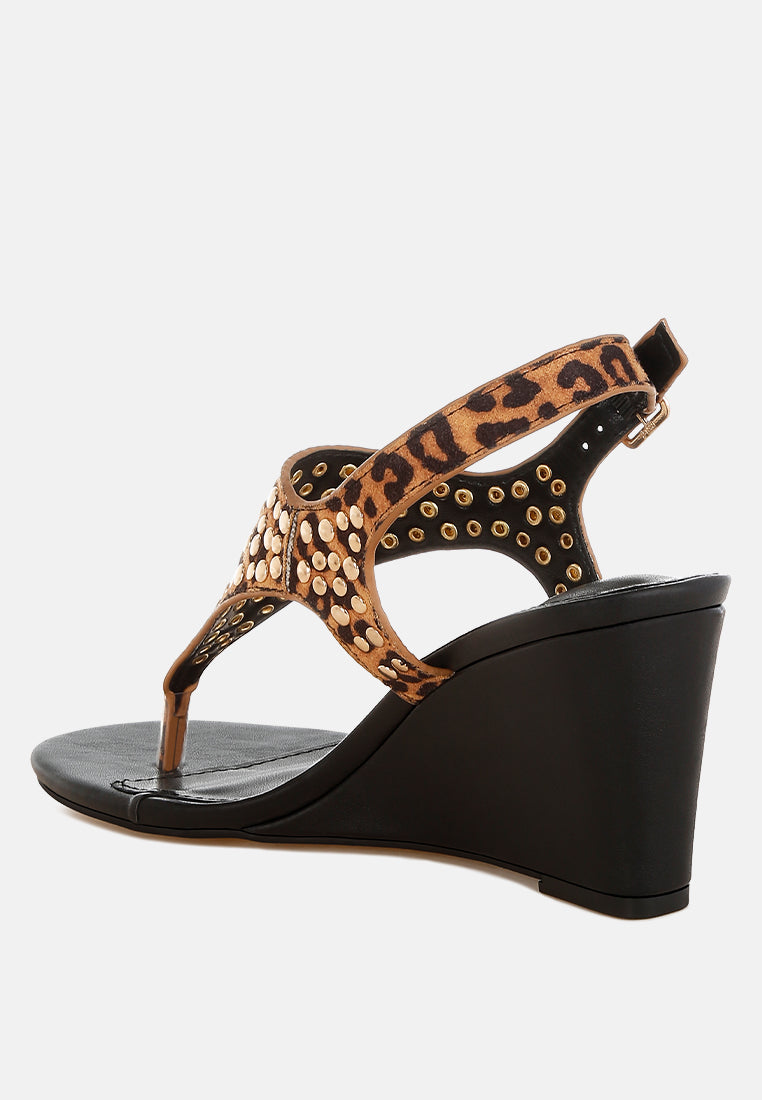 oidah leopard print studded wedges#color_leopard