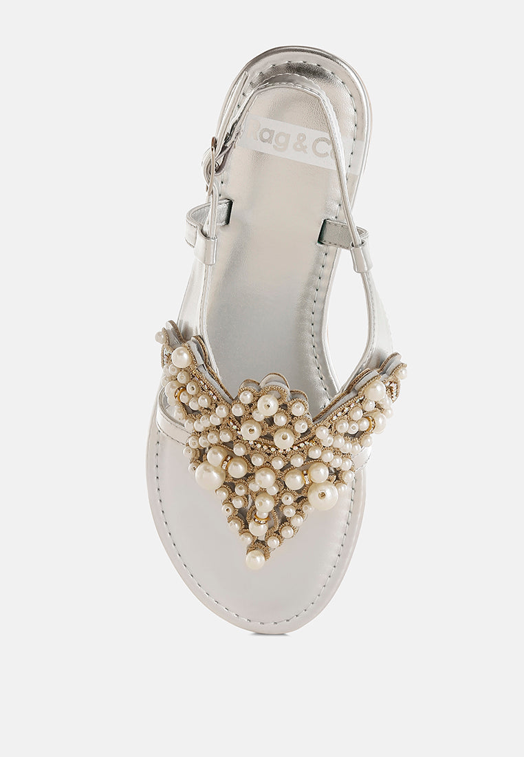 opazie metallic pearl embellished flats#color_silver