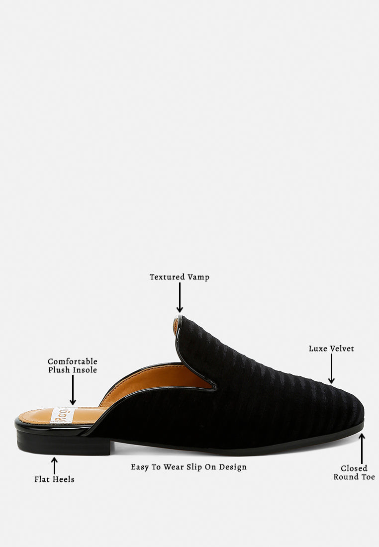 ouzini velvet textured slip on mules#color_black