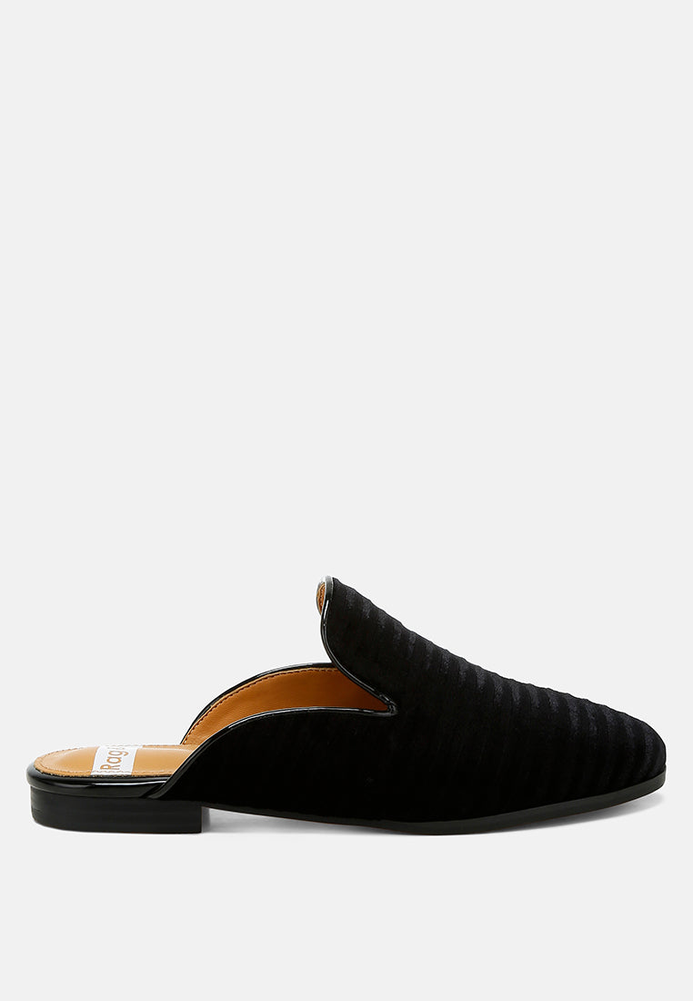 ouzini velvet textured slip on mules#color_black