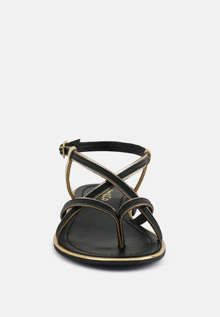 PHEOBE Strappy Black Flat Sandals#color_black
