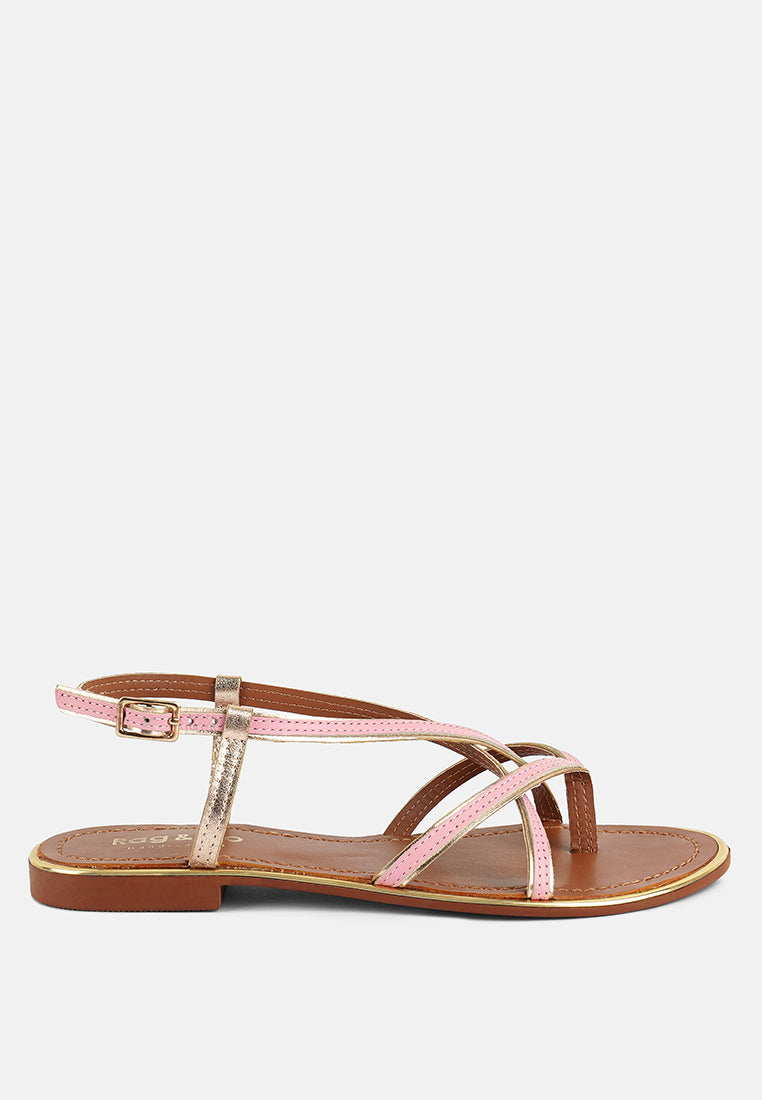 PHEOBE Strappy Pink Flat Sandals#color_pink