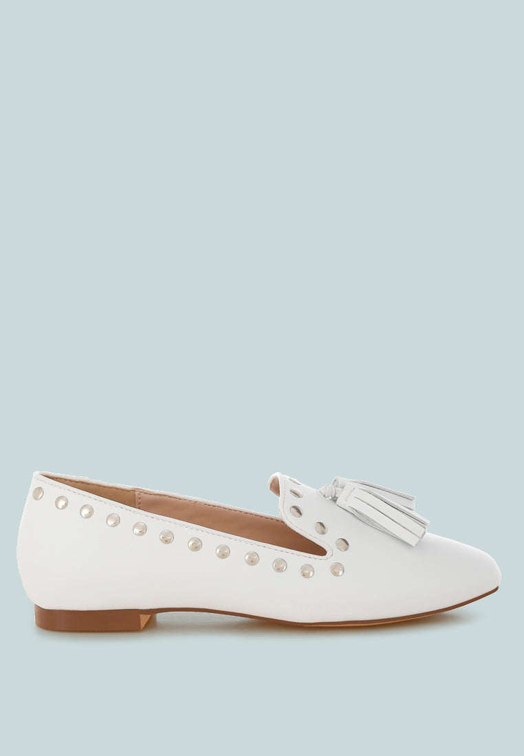 philoha studs & tassels detail flat loafers#color_white
