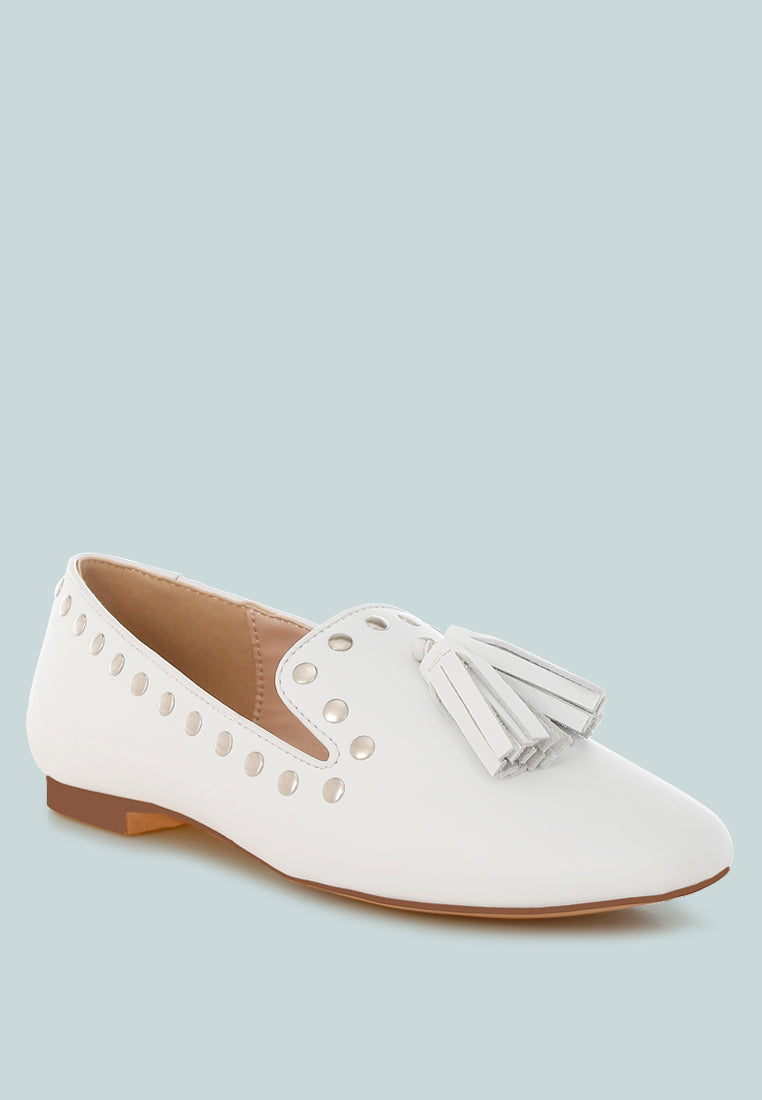 philoha studs & tassels detail flat loafers#color_white