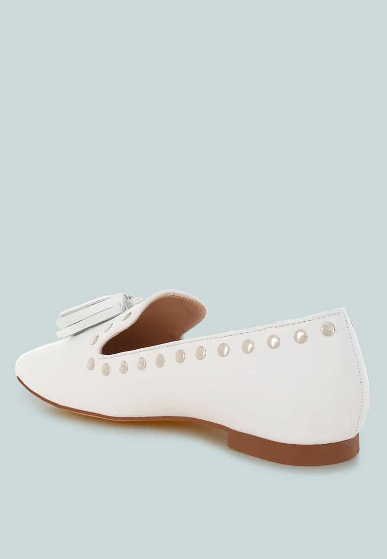 philoha studs & tassels detail flat loafers#color_white