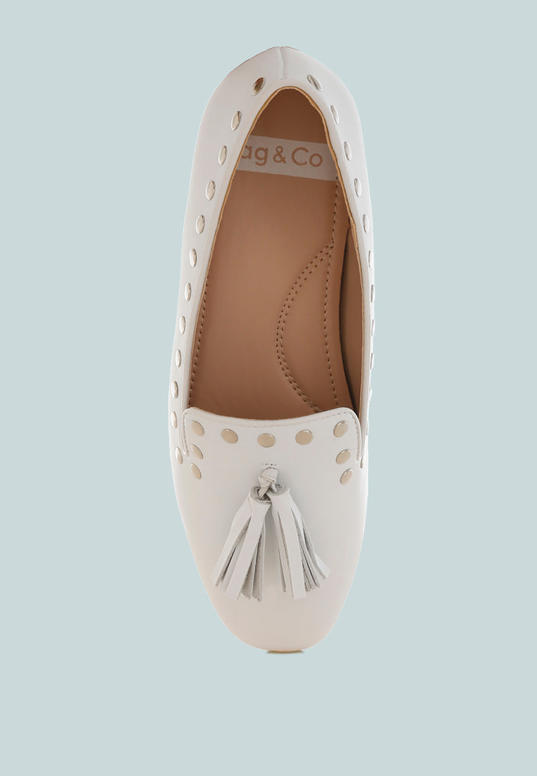 philoha studs & tassels detail flat loafers#color_white