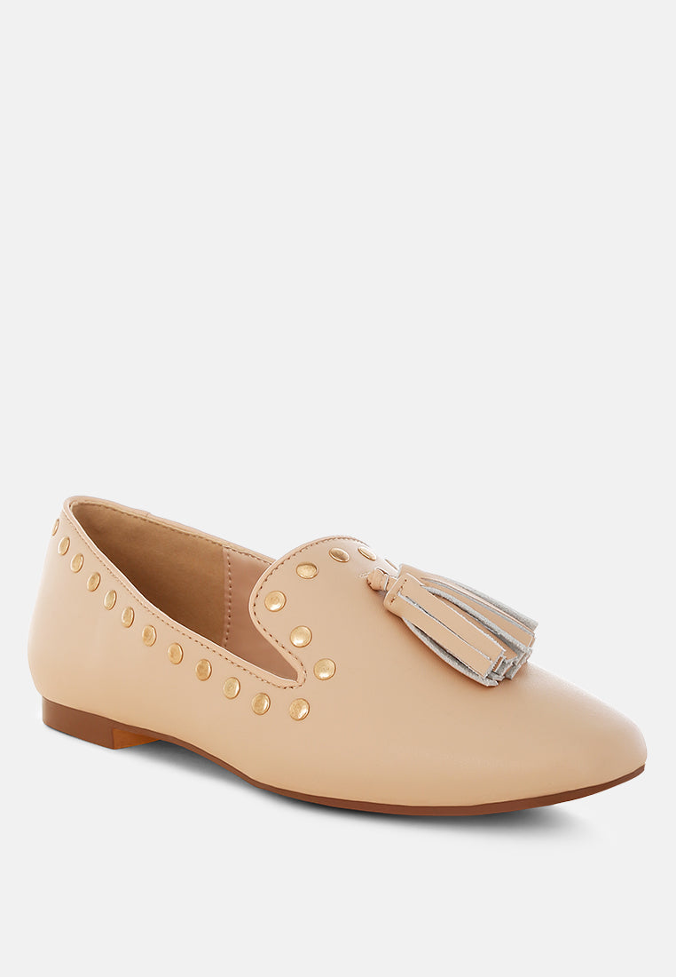 philoha studs & tassels detail flat loafers#color_beige
