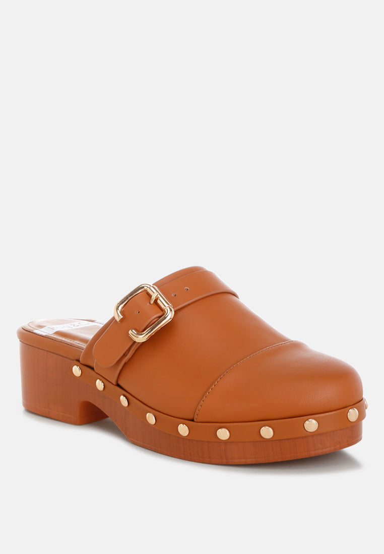 pinto studded genuine leather clogs#color_tan-real soft leather
