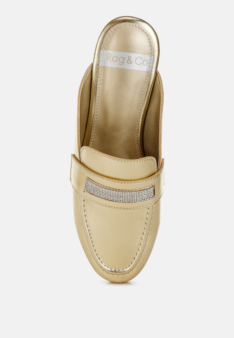 piscola rhinestones slip on mules#color_gold