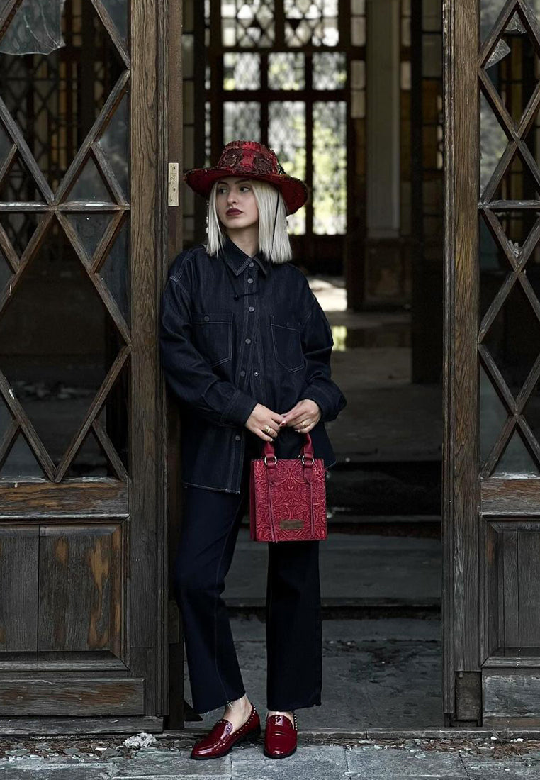 emilia burgundy patent stud penny loafers#color_burgundy