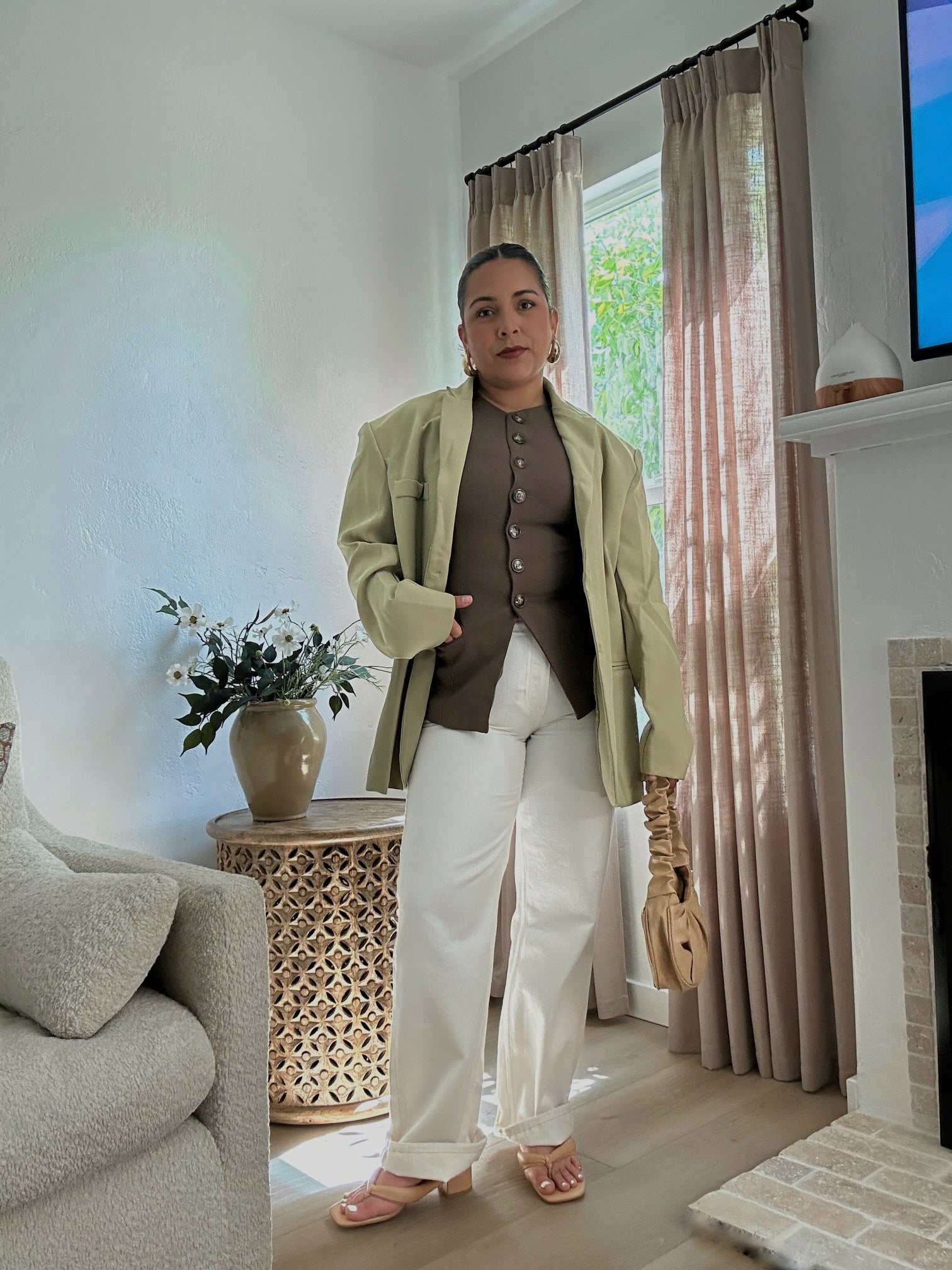 MEMESTAR Latte Low Heel Thong Sandals-Latte