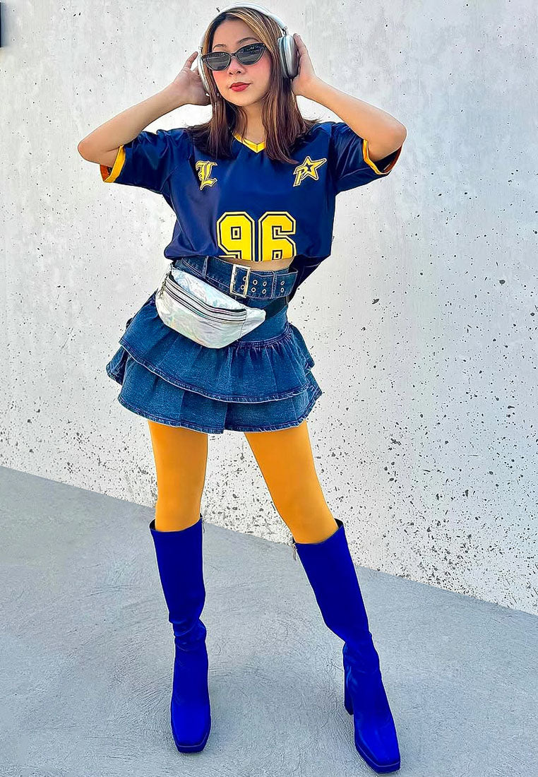 presto blue stretchable satin long boot#color_blue