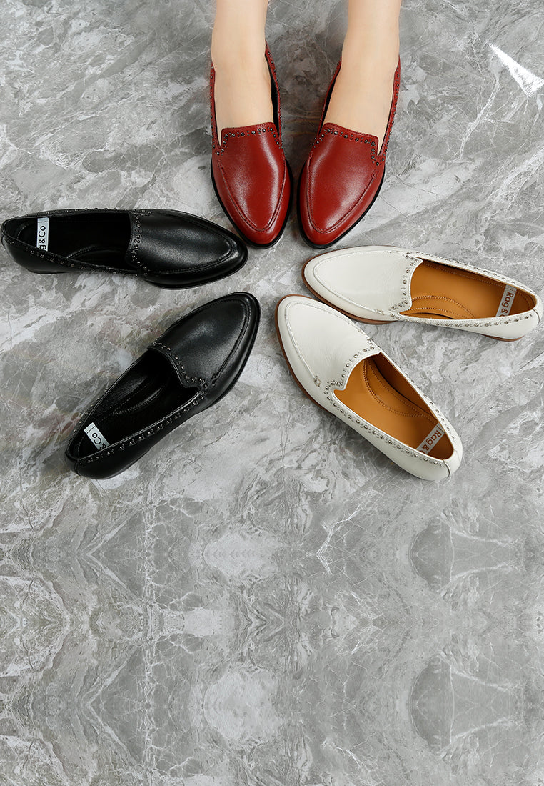 wolferton delicate stud detail leather loafers color_off white