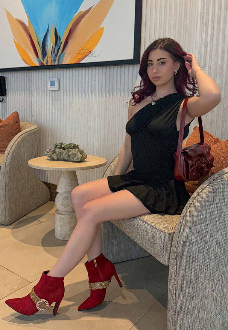 asagao diamante & rhinestones strap boots#color_red