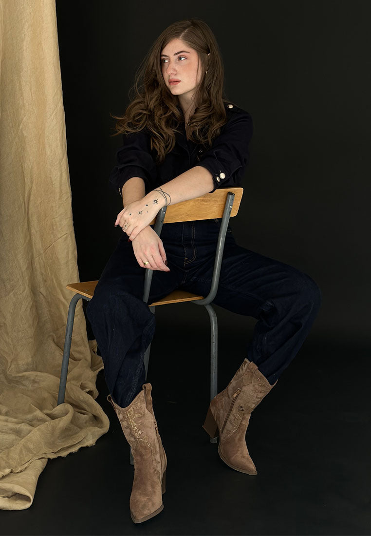 rambler rhinestones embellished calf boots#color_camel