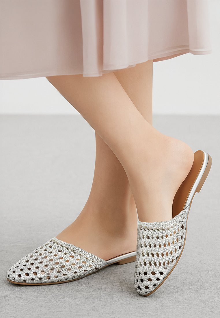 wendigo woven real leather mules#color_silver