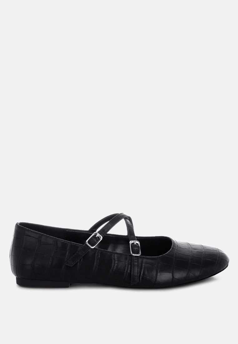 chirola mary jane ballet flats#color_black: croco faux leather