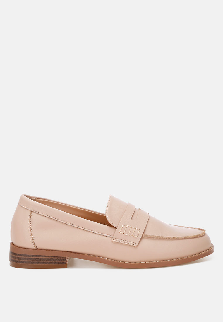 reiga low block heel loafers#color_beige: genuine leather