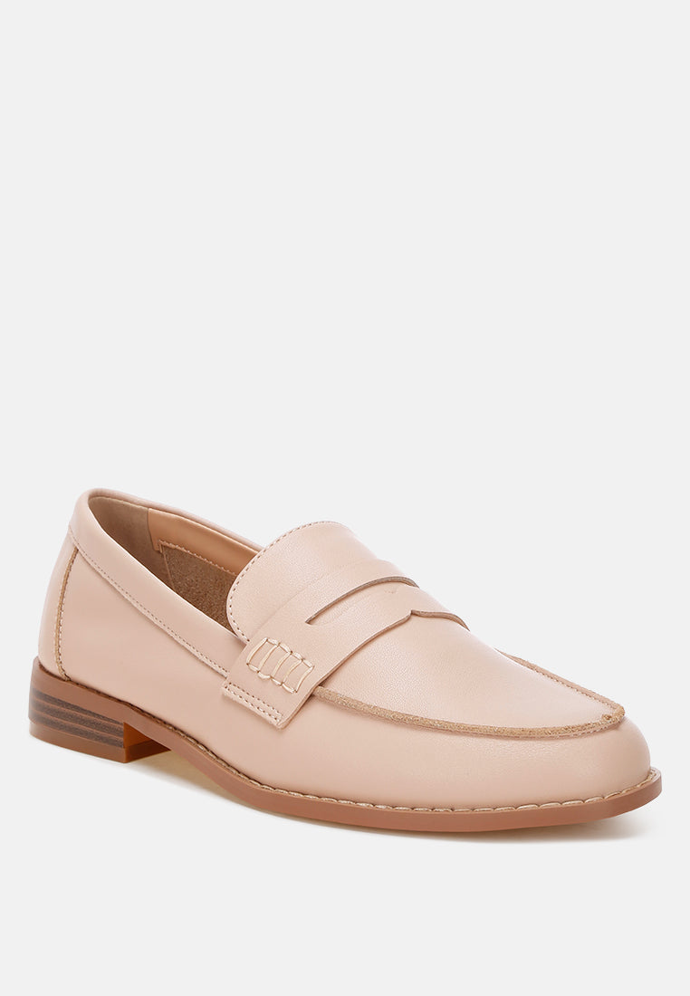 reiga low block heel loafers#color_beige: genuine leather