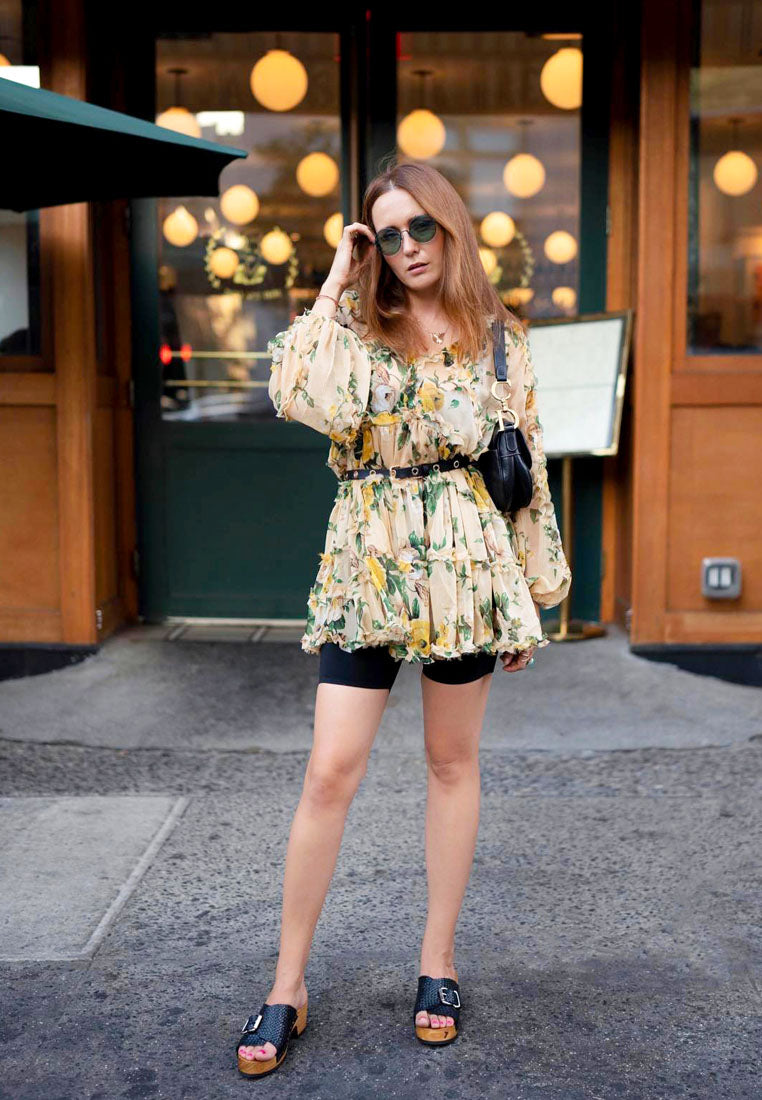 YORUBA Braided Black Leather Buckled Slide Clogs#color_black