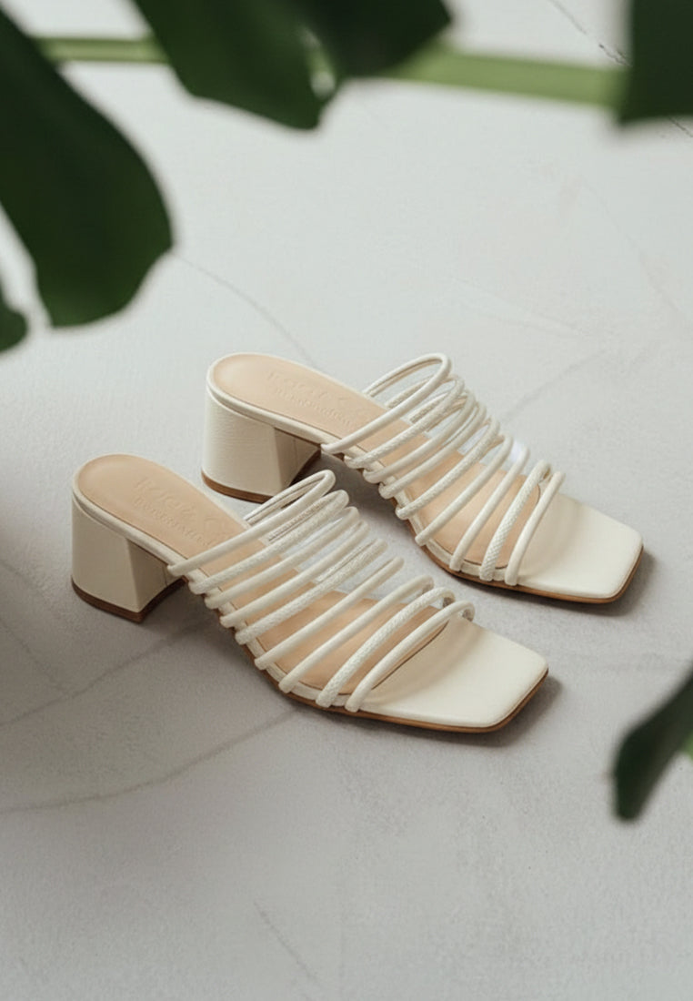 FAIRLEIGH Off White Strappy Slip On Sandals#color_off white