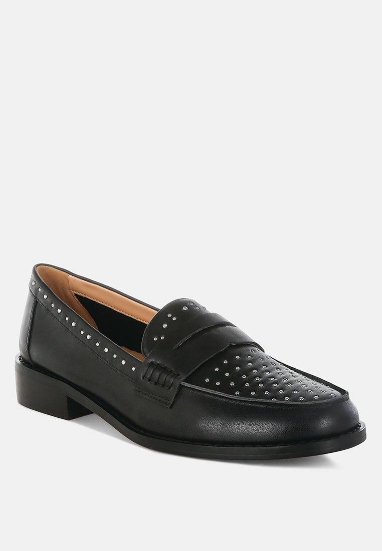 raisa stud embellished penny loafers#color_black