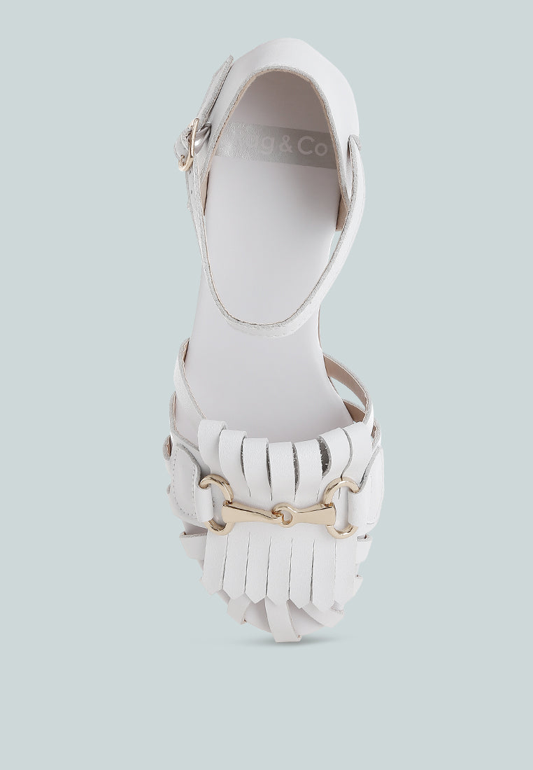 ramita horsebit fringe flat sandals#color_white