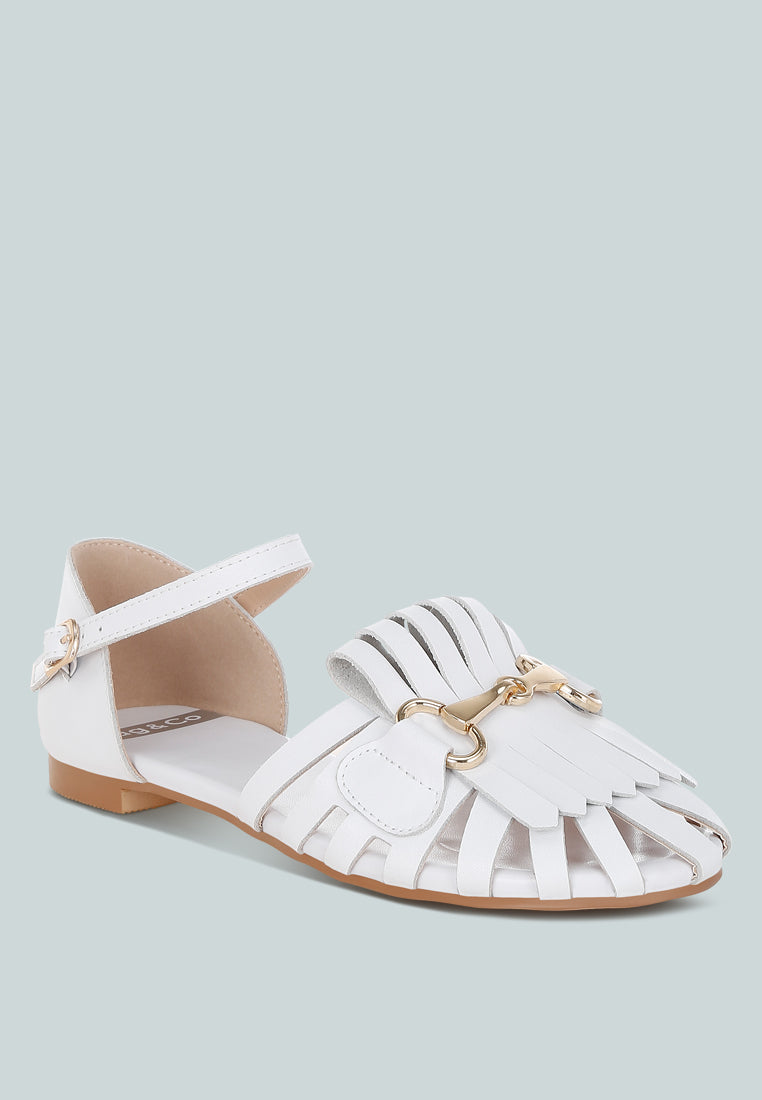 ramita horsebit fringe flat sandals#color_white
