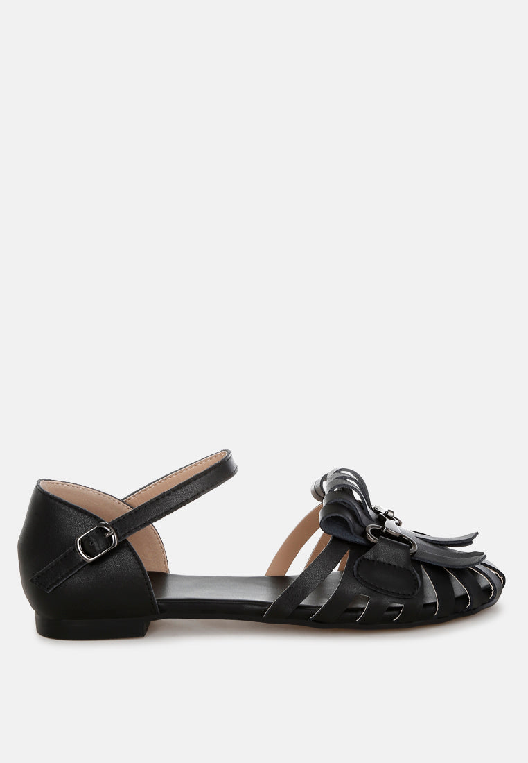 ramita horsebit fringe flat sandals#color_black