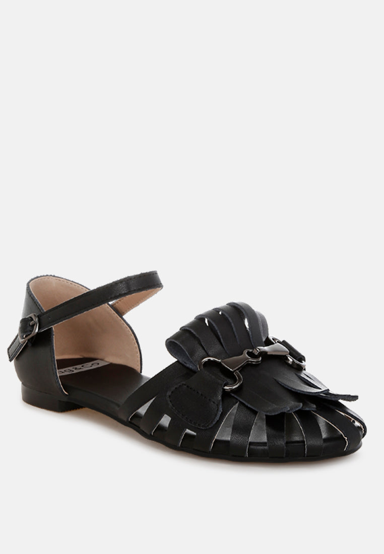 ramita horsebit fringe flat sandals#color_black