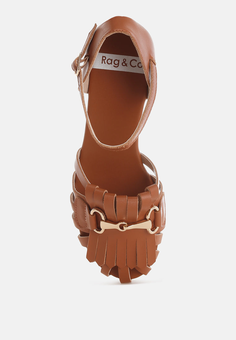 ramita horsebit fringe flat sandals#color_tan
