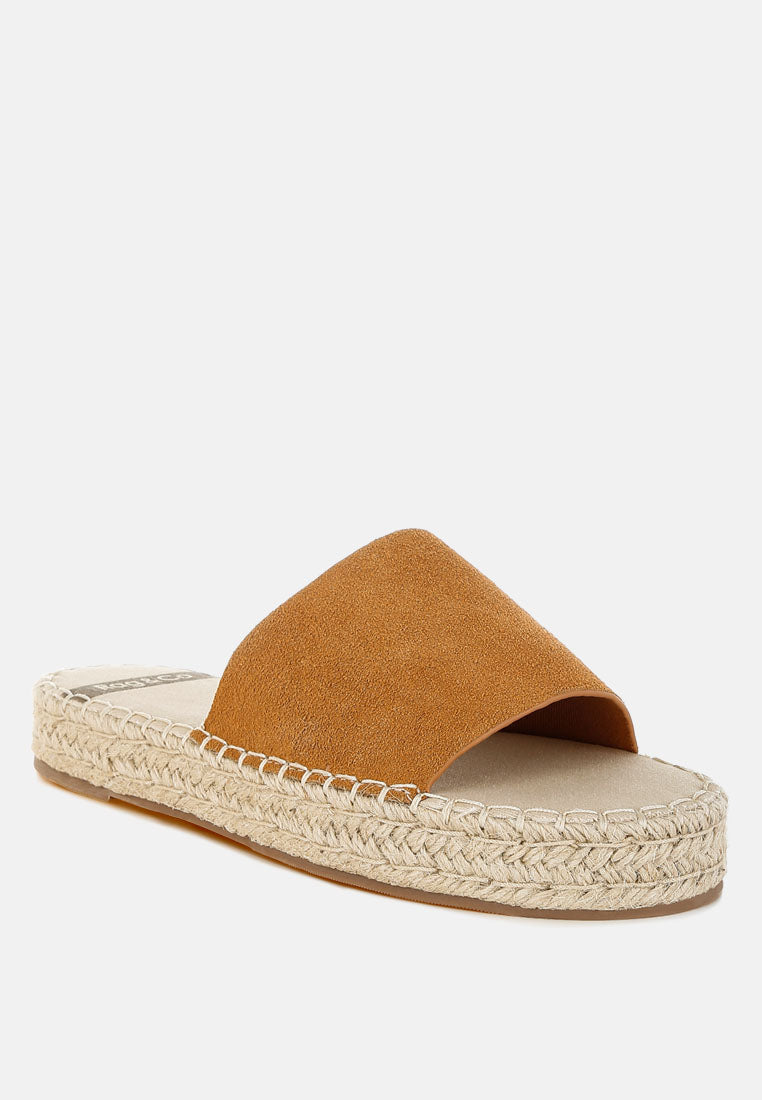 huntra real soft leather espadrille flatforms#color_light tan