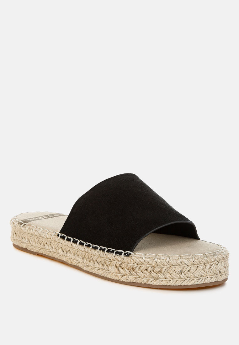 huntra real soft leather espadrille flatforms#color_black