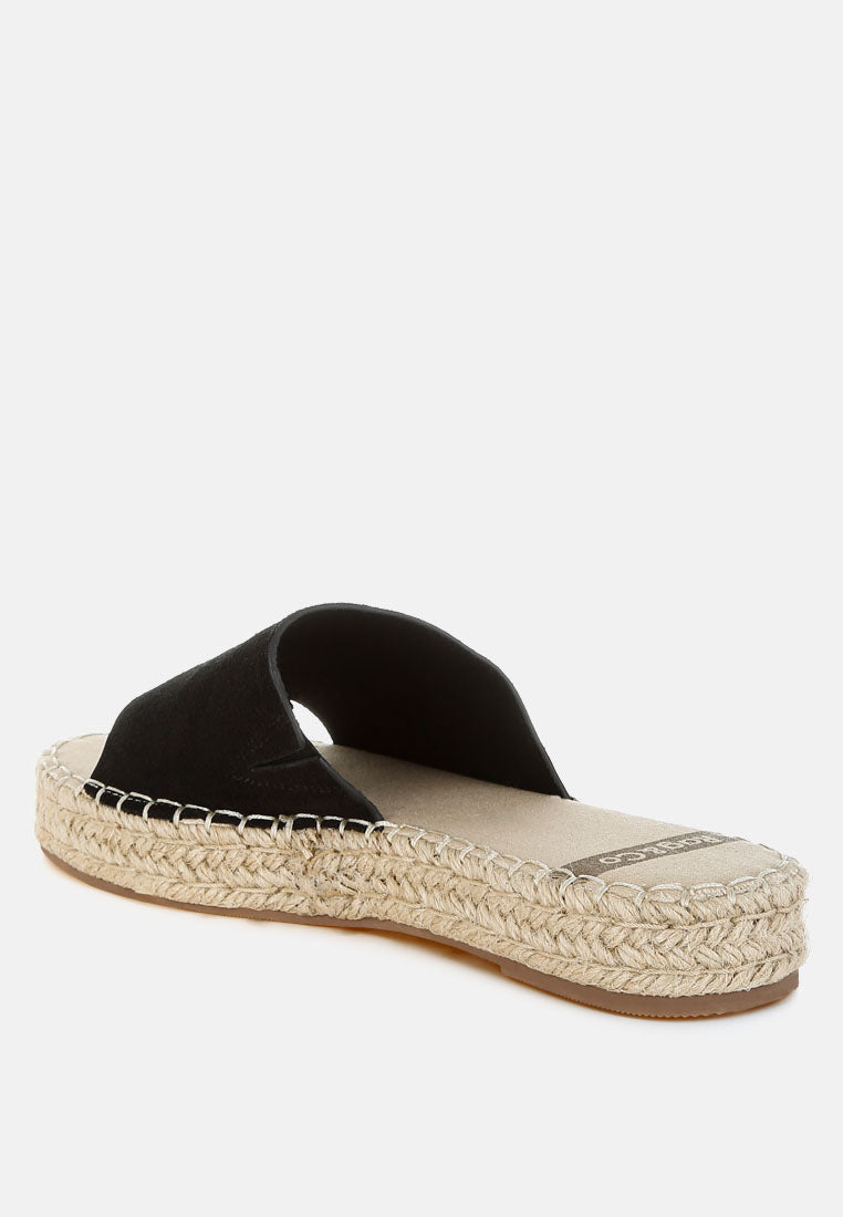 huntra real soft leather espadrille flatforms#color_black