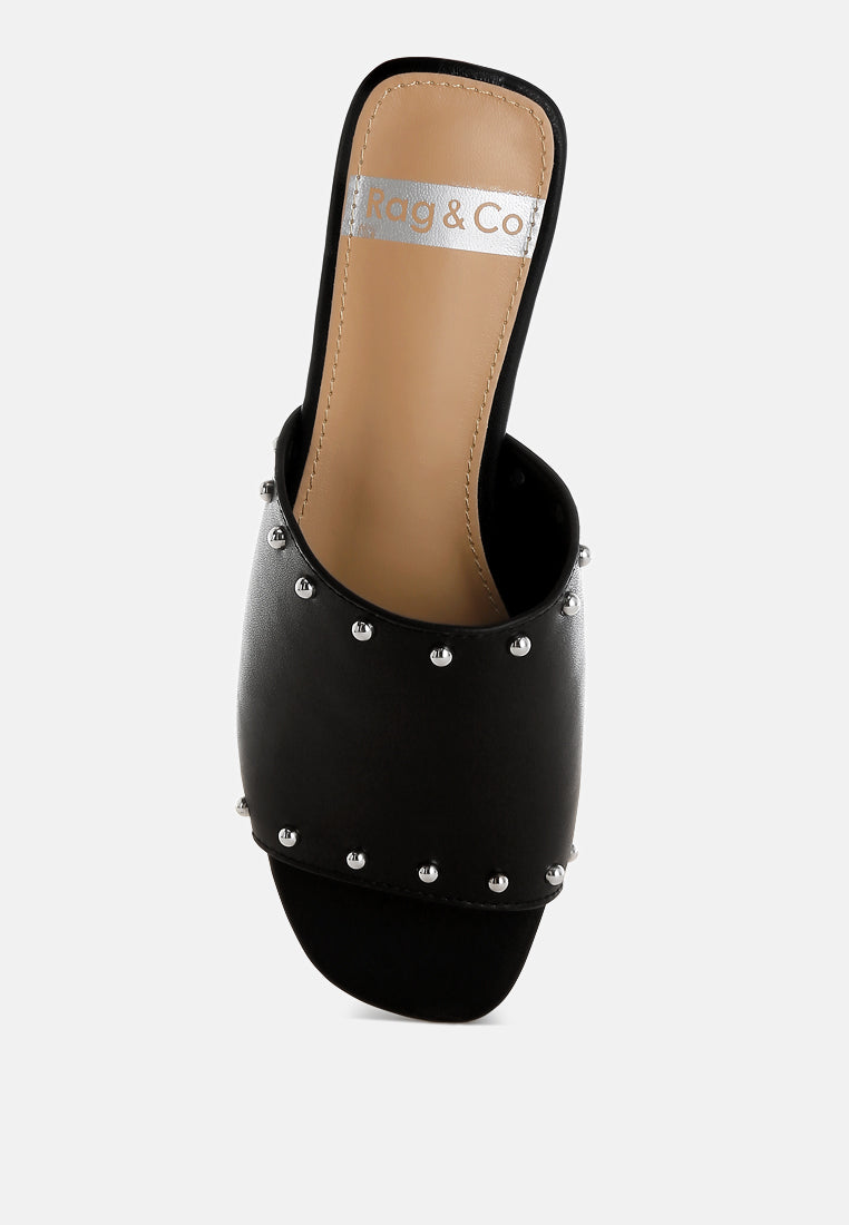 renaldi genuine leather studded slip-on flats#color_black