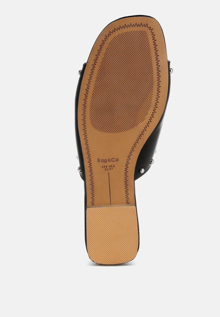 renaldi genuine leather studded slip-on flats#color_black