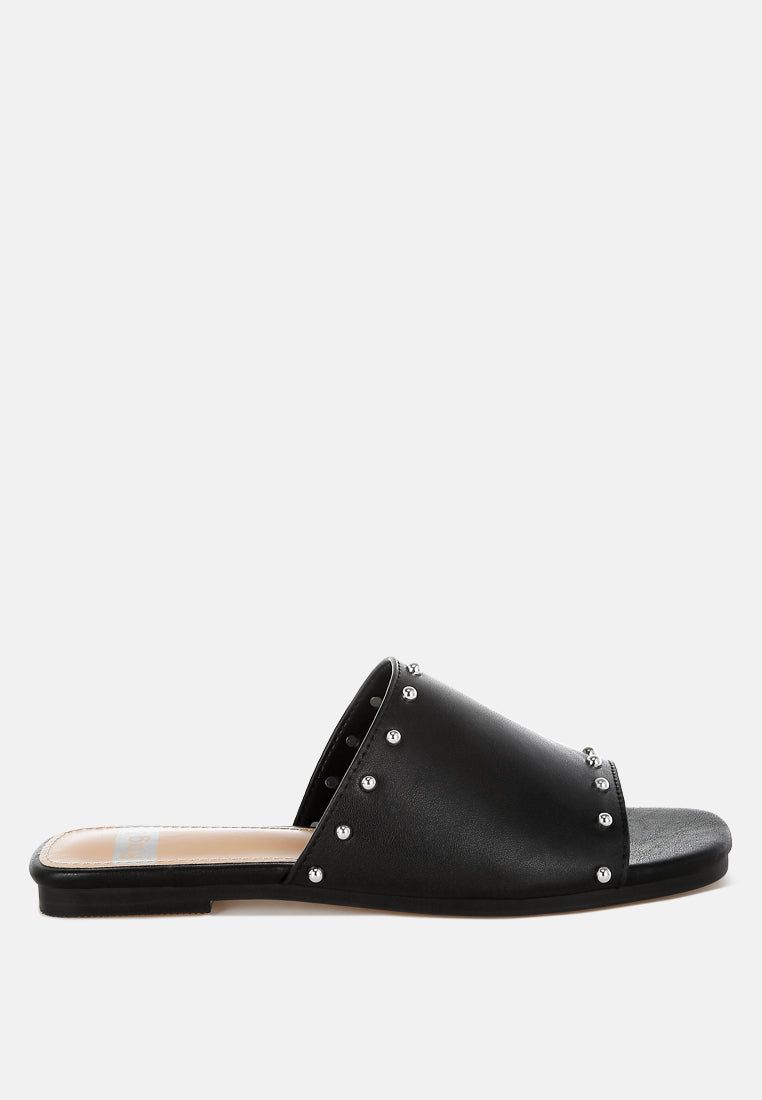 renaldi genuine leather studded slip-on flats#color_black